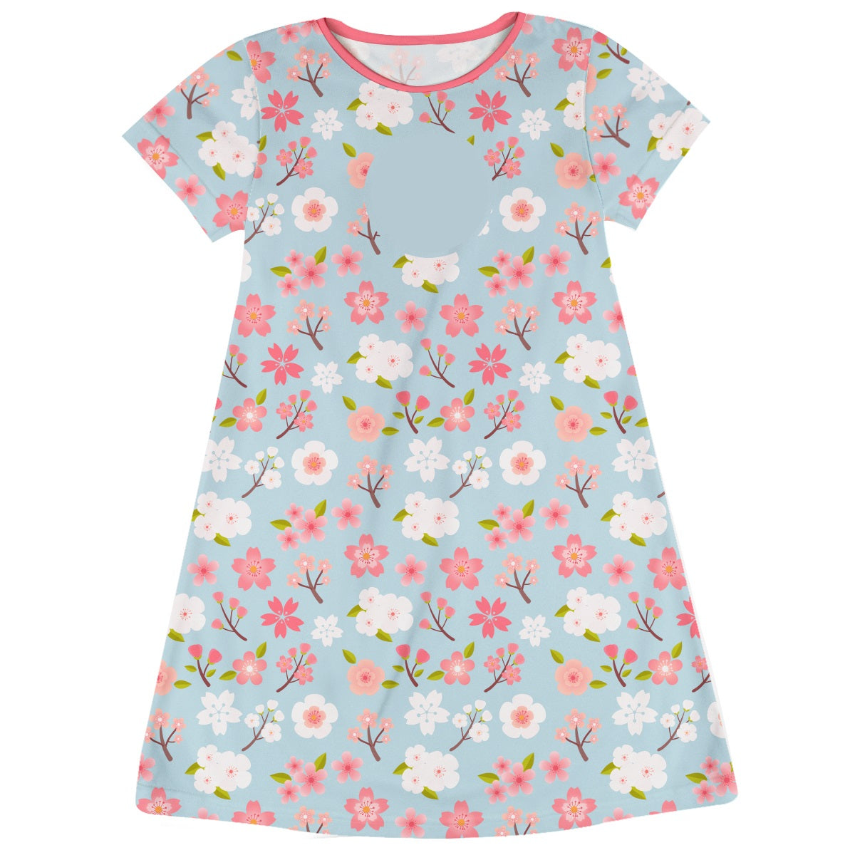 Flowers Print Personalized Monogram Light Blue Short Sleeve A Line Dress - Wimziy&Co.
