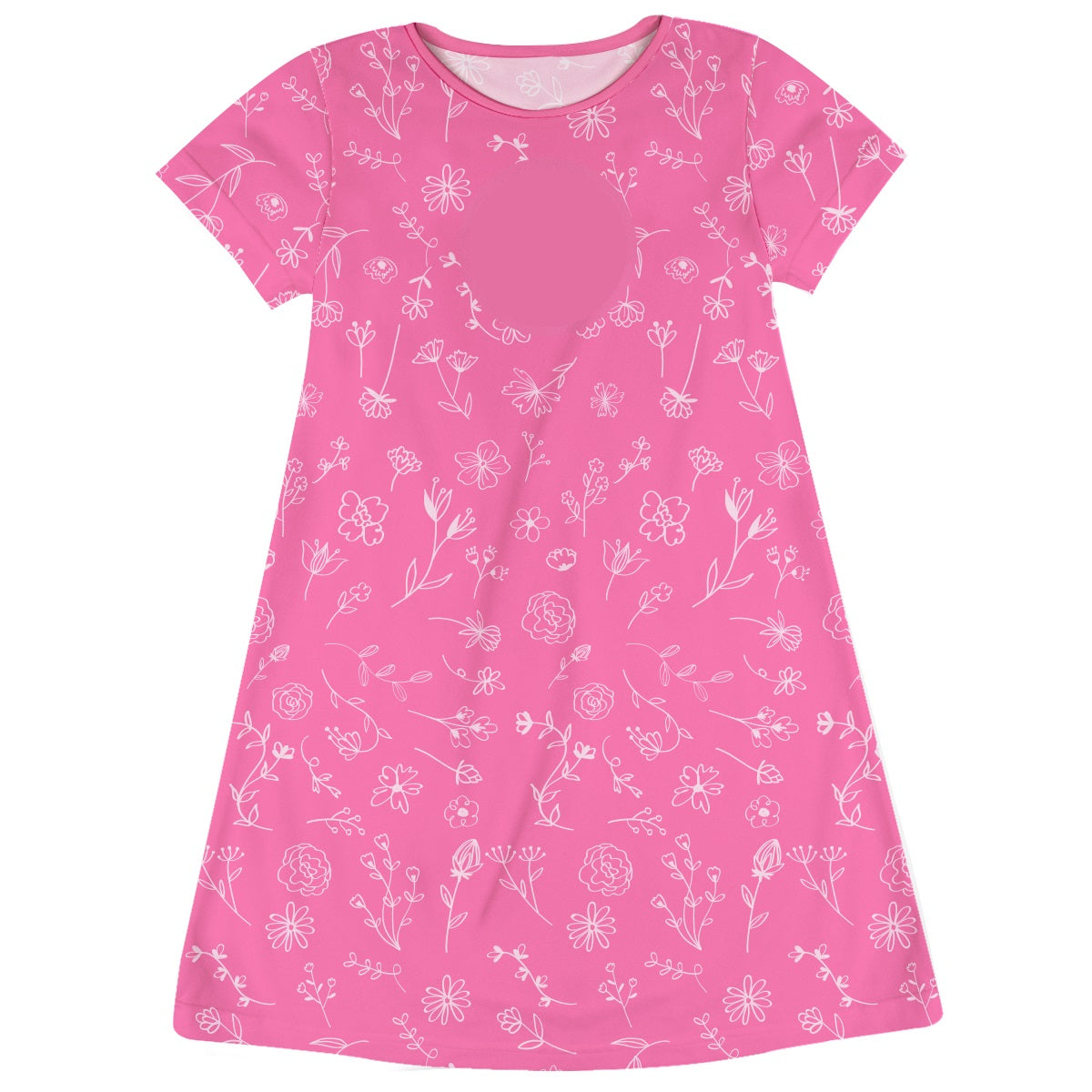Flowers Print Personalized Monogram Pink Short Sleeve A Line Dress - Wimziy&Co.