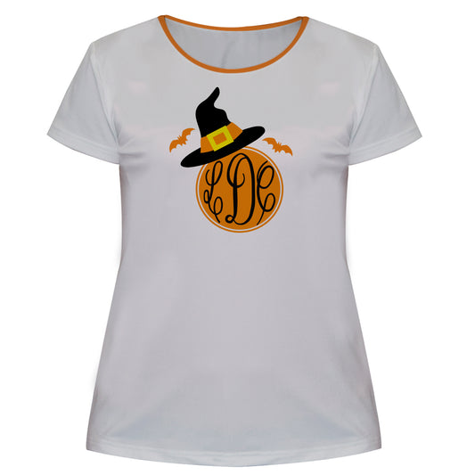 Witch Hat Monogram White Short Sleeve Girls Tee Shirt