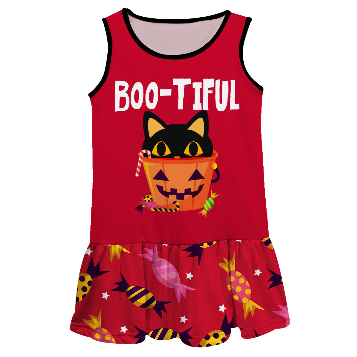 Boo-Tiful Cat and Candies Red Lily Dress