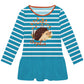Hedgehog Personalized Name Teal and White Stripes Long Sleeve Lily Dress
