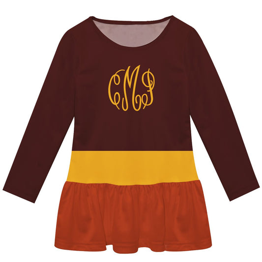 Personalized Monogram Brown Orange and Yellow Long Sleeve Lily Dress