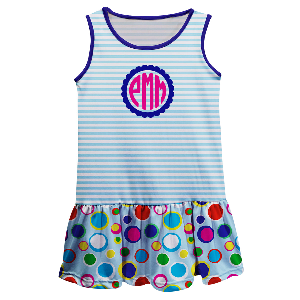 Stripes and Dots Monogram Light Blue Lily Dress