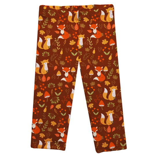 Foxes Print Brown Capri Leggings