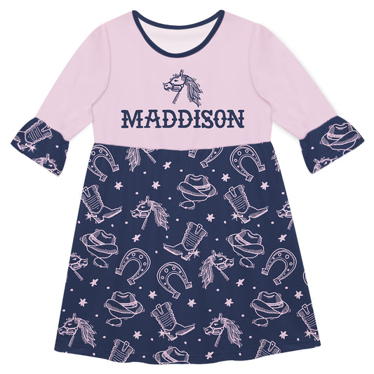 Cowgirl Elements Name Navy Amy Dress 3/4 Sleeve