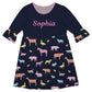 Farm Animals Print Name Navy Amy Dress 3/4 Sleeve