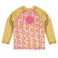 Abstract Hearts Print Personalized Monogram Pink and Yellow Long Sleeve Rash Guard - Wimziy&Co.