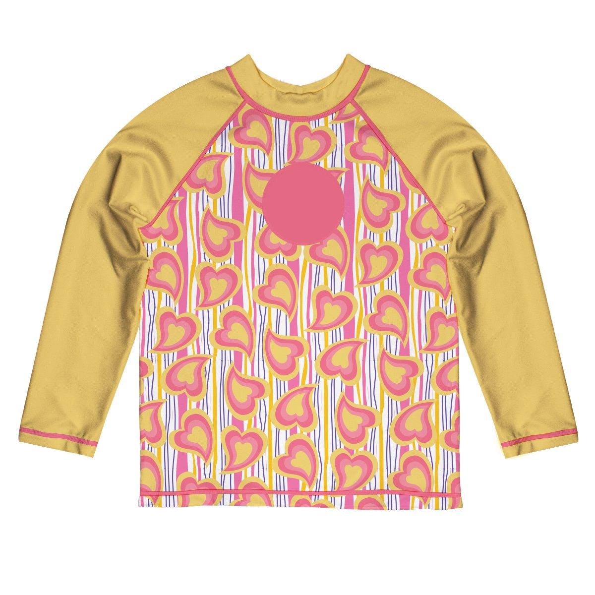 Abstract Hearts Print Personalized Monogram Pink and Yellow Long Sleeve Rash Guard - Wimziy&Co.