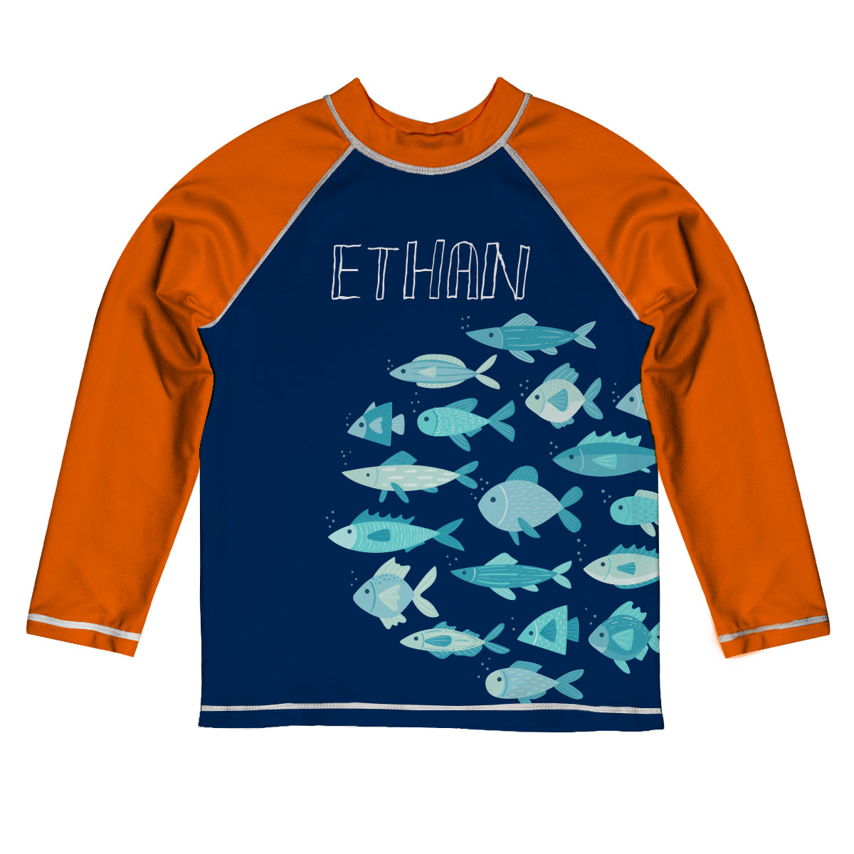 Fishes Name Navy And Orange Long Sleeve Rash Guard