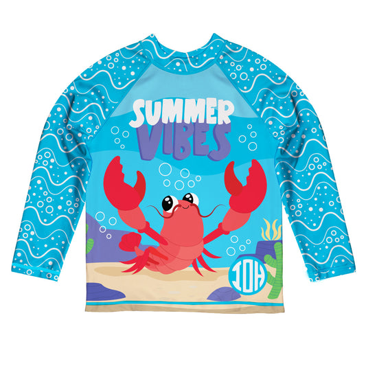 Summer Vibes Personalized Monogram Blue  Long Sleeve Rash Guard