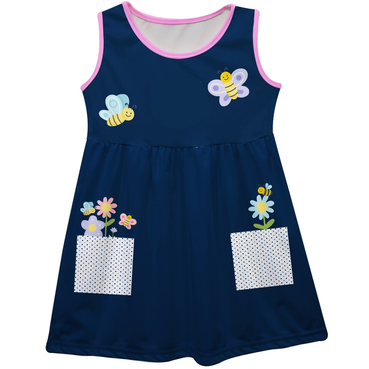 Bees Flowers Personalized Monogram Navy and Pink Tank Dress - Wimziy&Co.