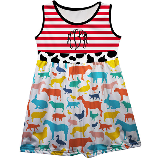 Farm Animals Print Personalized Monogram White Red Black Tank Dress