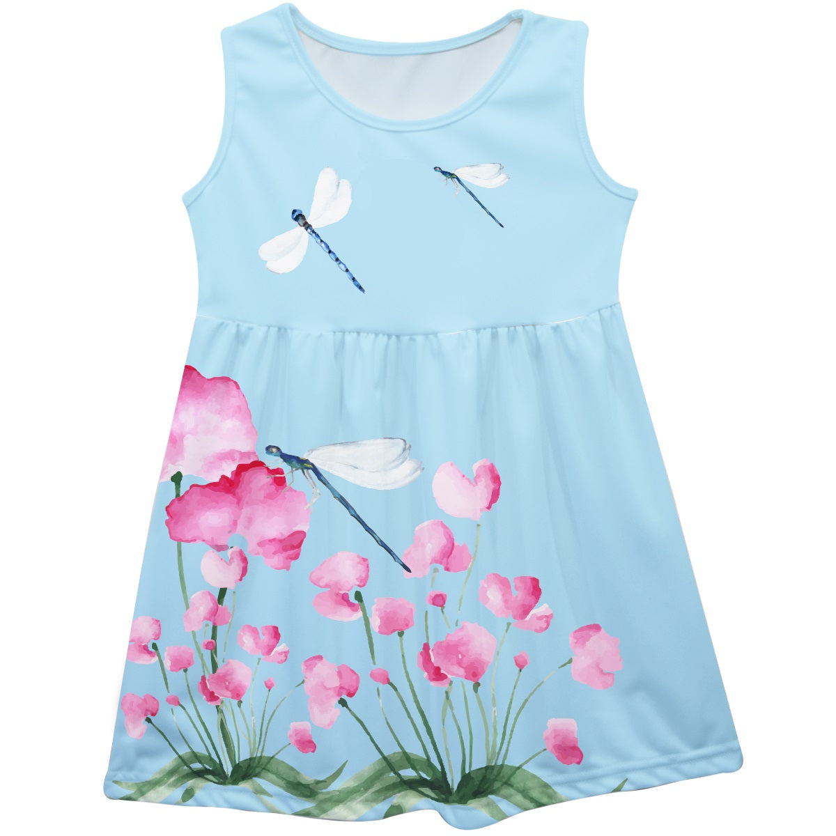 Flowers and Dragonflies Monogram Light Blue Tank Dress - Wimziy&Co.