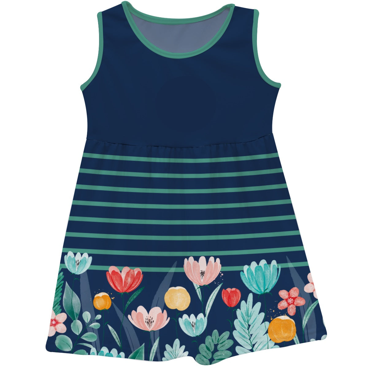 Flowers Personalized Monogram Navy and Mint Stripes Tank Dress - Wimziy&Co.