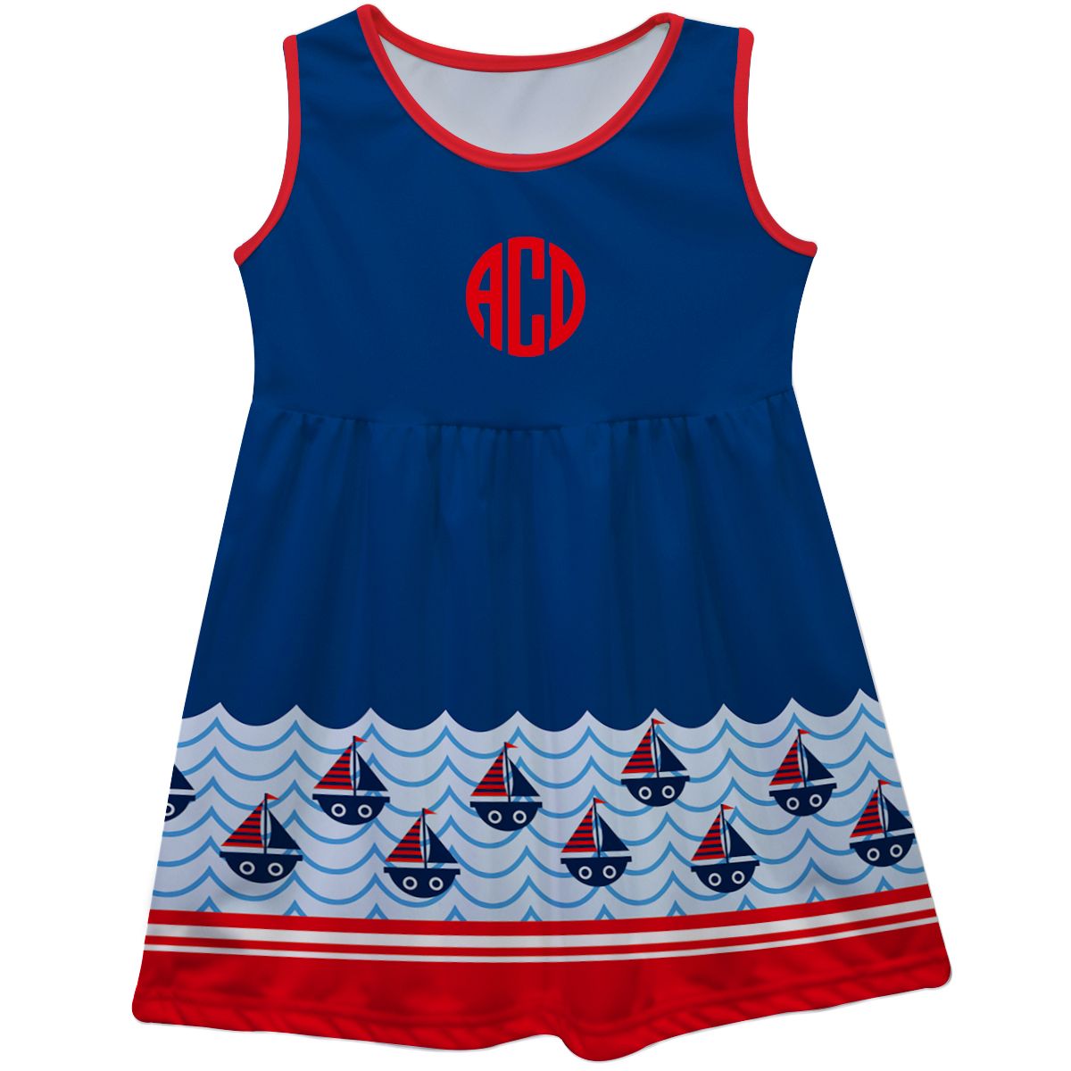 Sail Boats Waves Monogram Navy Tank Dress