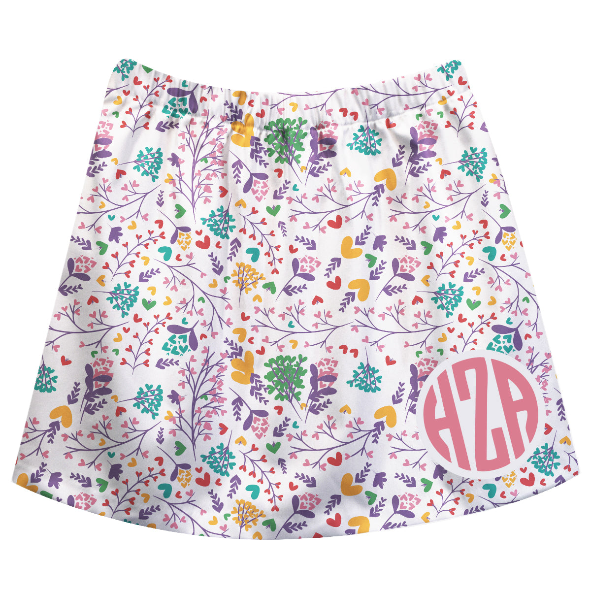 Floral Print Personalized Monogram White Skirt