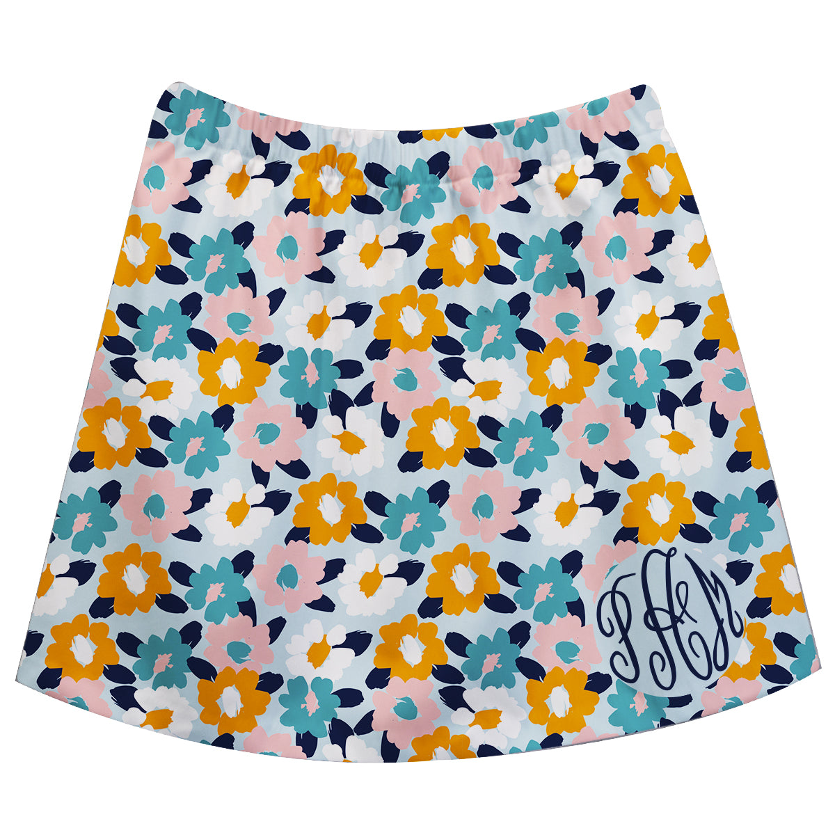Floral Print Personalized Monogram Light Blue Skirt
