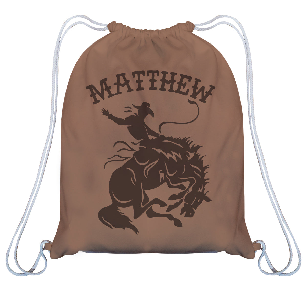 Cowboy and Horse Personalized Name Light Brown Gym Bag 14 x 19""