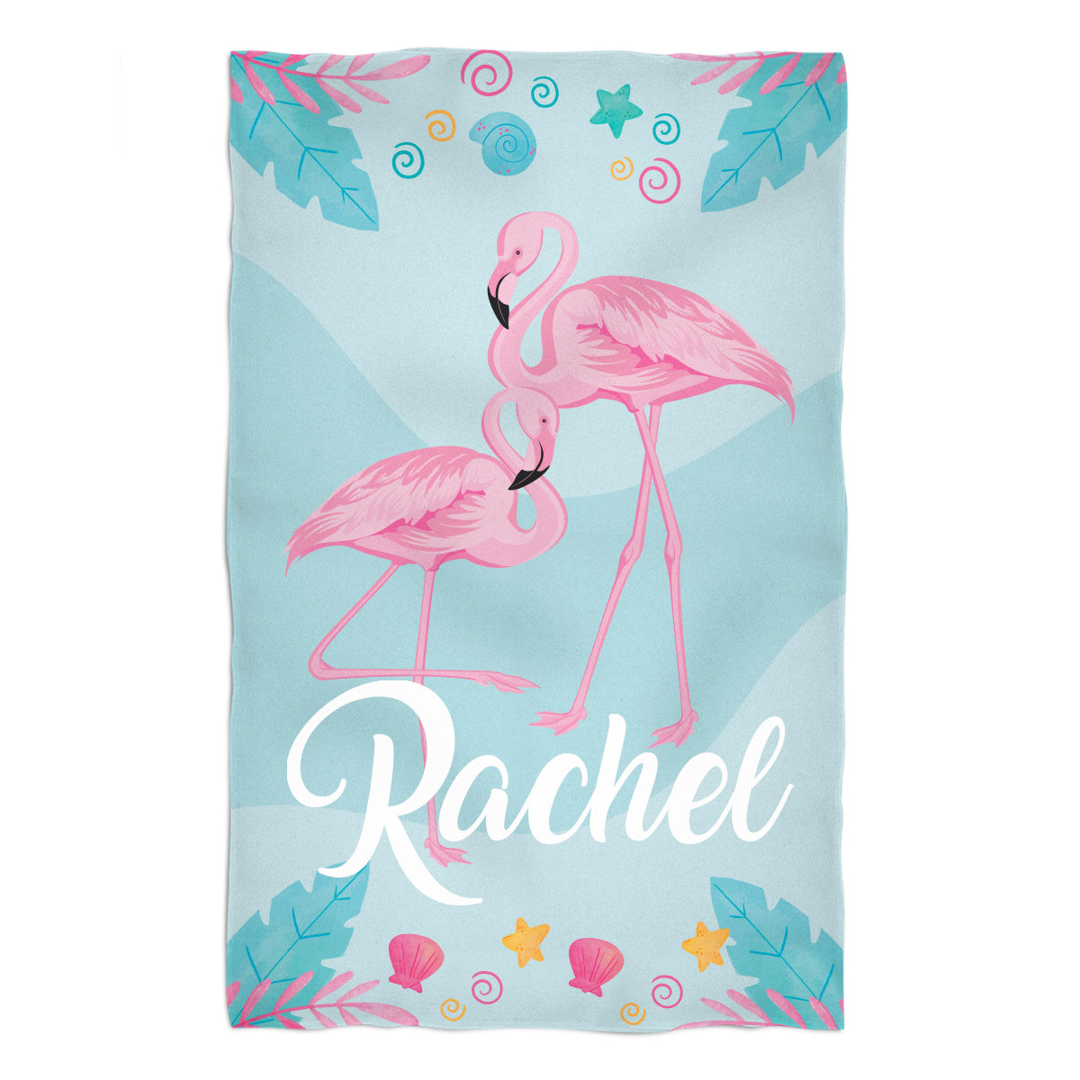 Flamingos Personalized Name Aqua Towel 51 x 32""