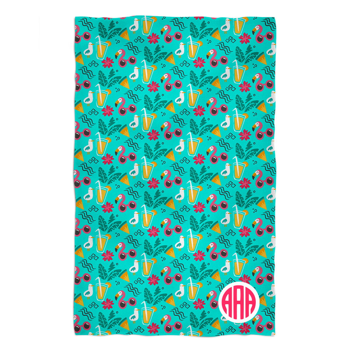 Flamingo Print Monogram Agua Towel