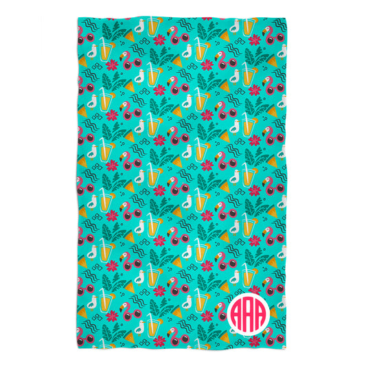 Flamingo Print Monogram Agua Towel
