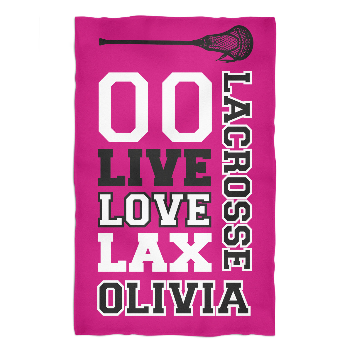 Live Love Lax Personalized Name and Number Hot Pink Towel 51 x 32""
