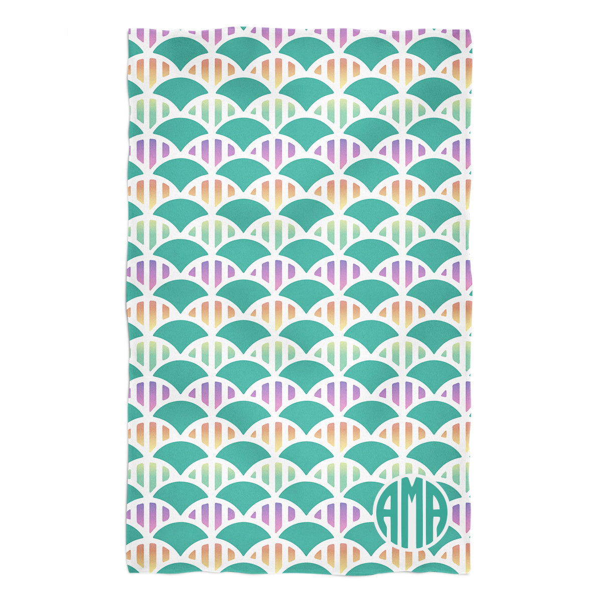 Mermaid Personalized Monogram Mint and Purple Towel 51 x 32""