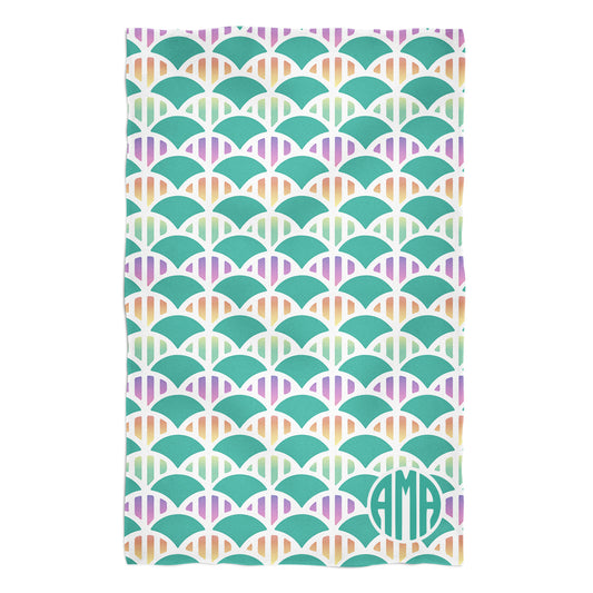 Mermaid Personalized Monogram Mint and Purple Towel 51 x 32""