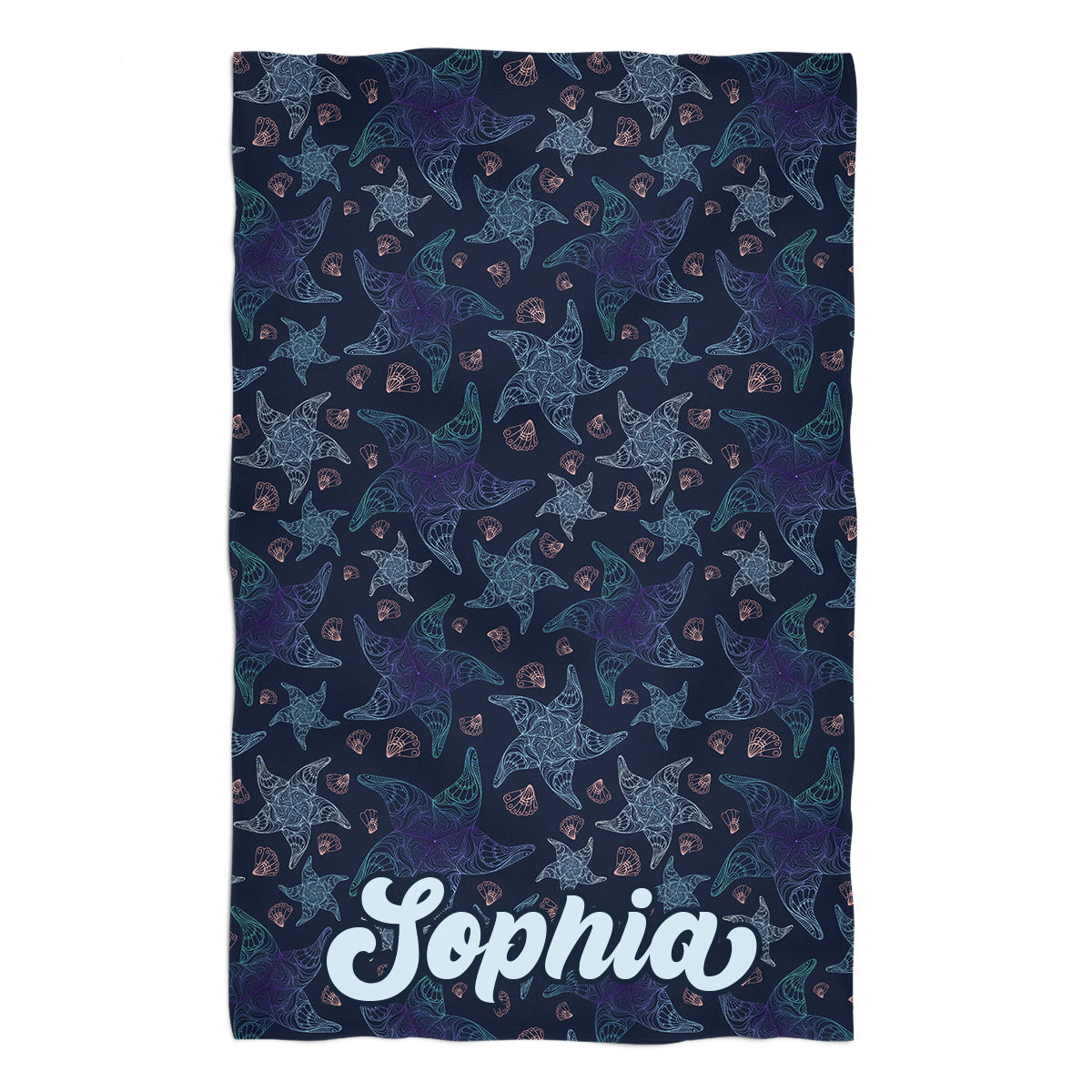 Starfish Personalized Name Navy Towel 51 x 32""