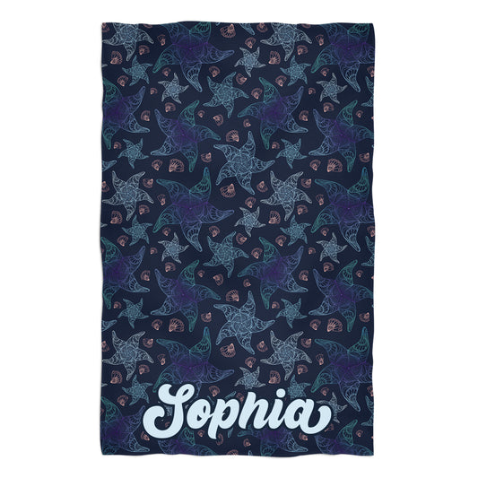 Starfish Personalized Name Navy Towel 51 x 32""