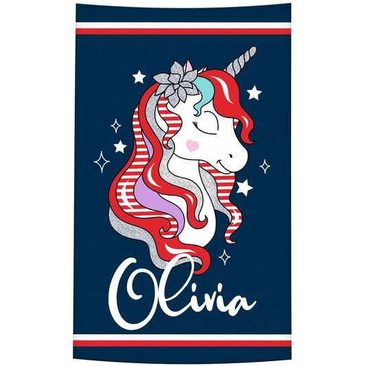 Unicorn Personalized Name Navy Towel 51 x 32""