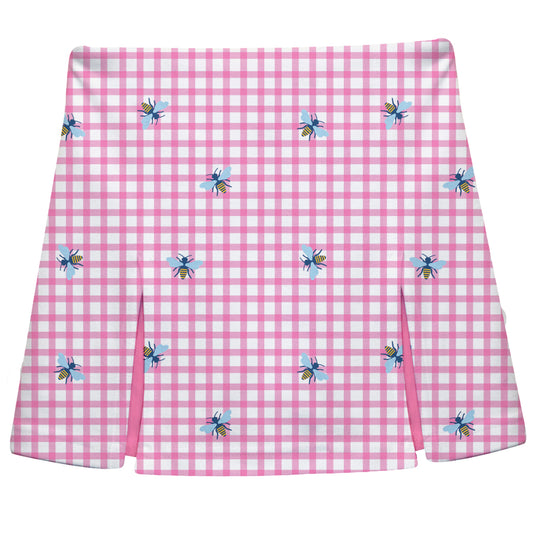 Bees Print Pink Check Skort