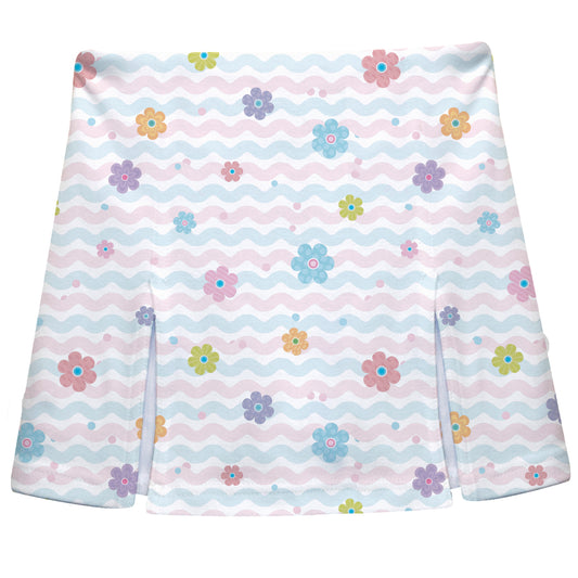 Floral Print White Wavy Skort