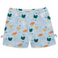 Hen Print Light Blue Bows Short