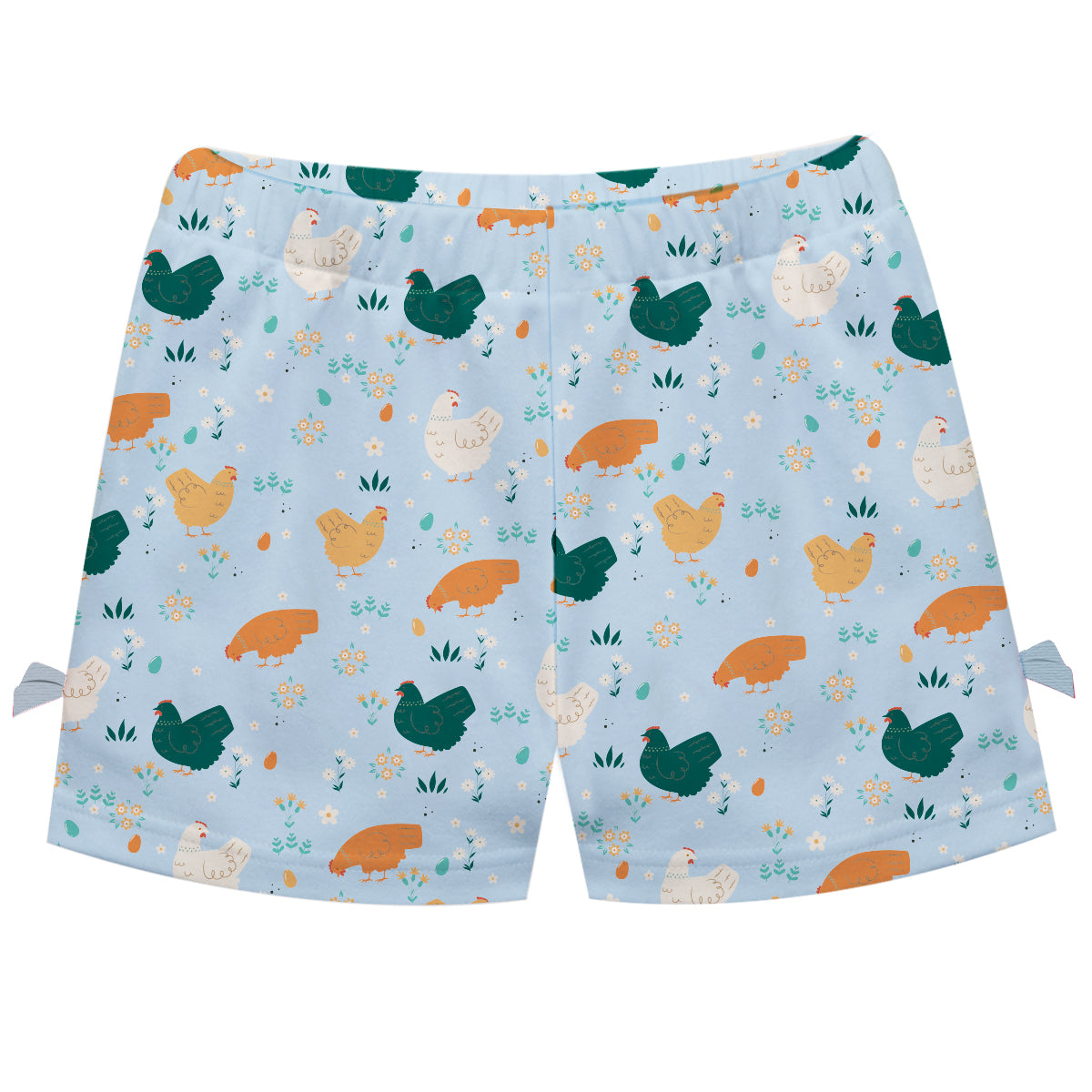Hen Print Light Blue Bows Short