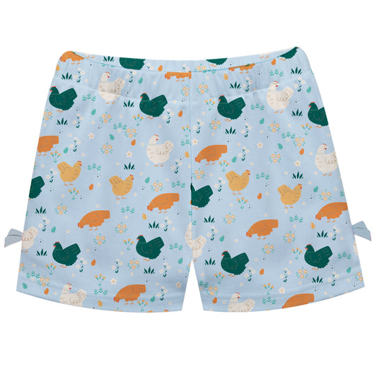 Hen Print Light Blue Bows Short
