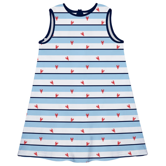 Lobster Print White And Light Blue Stripes A Line Dress