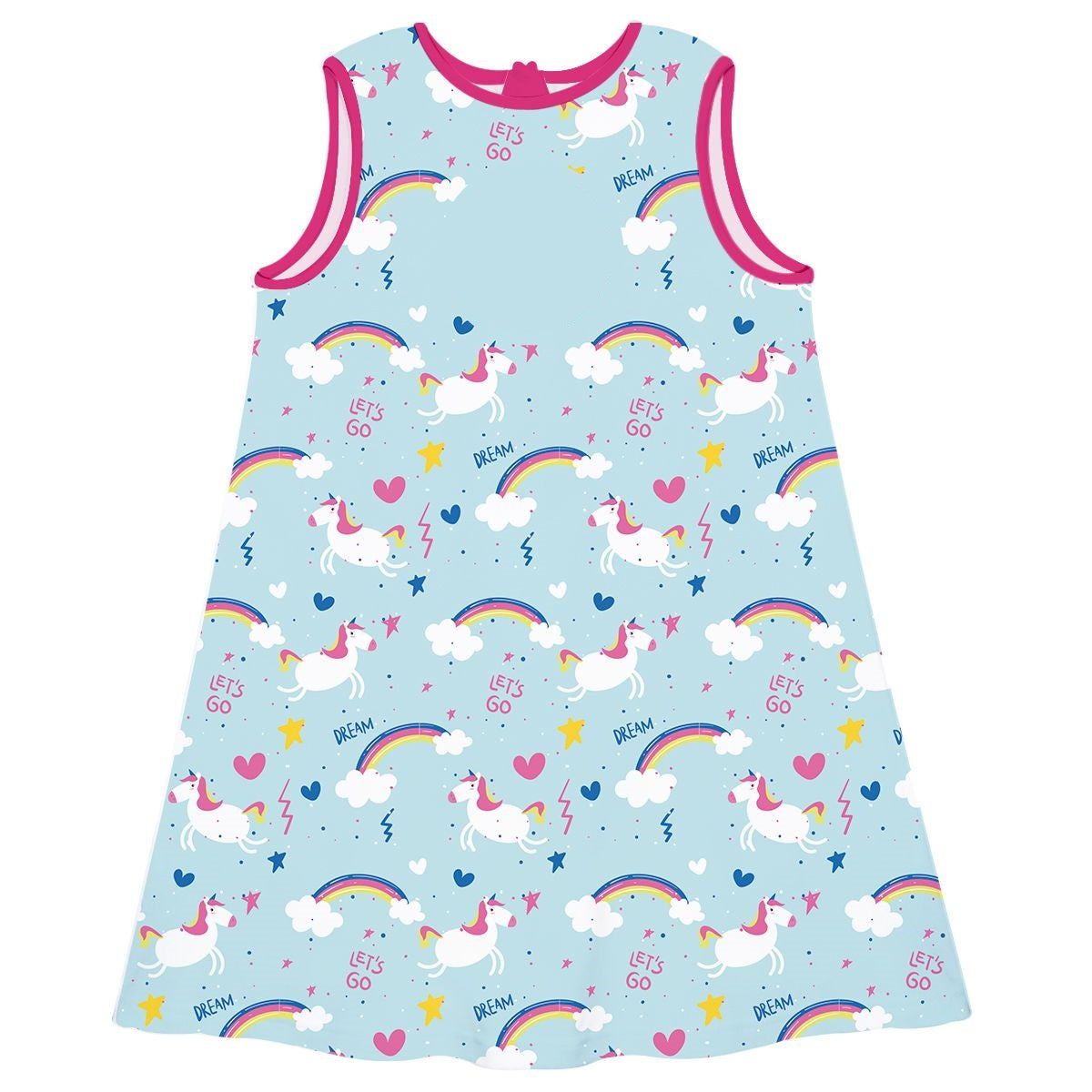 Rainbow And Unicorn Print Personalized Monogram Light Blue A Line Dress - Wimziy&Co.