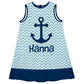 Anchor Name Chevron Print White and Blue A Line Dress