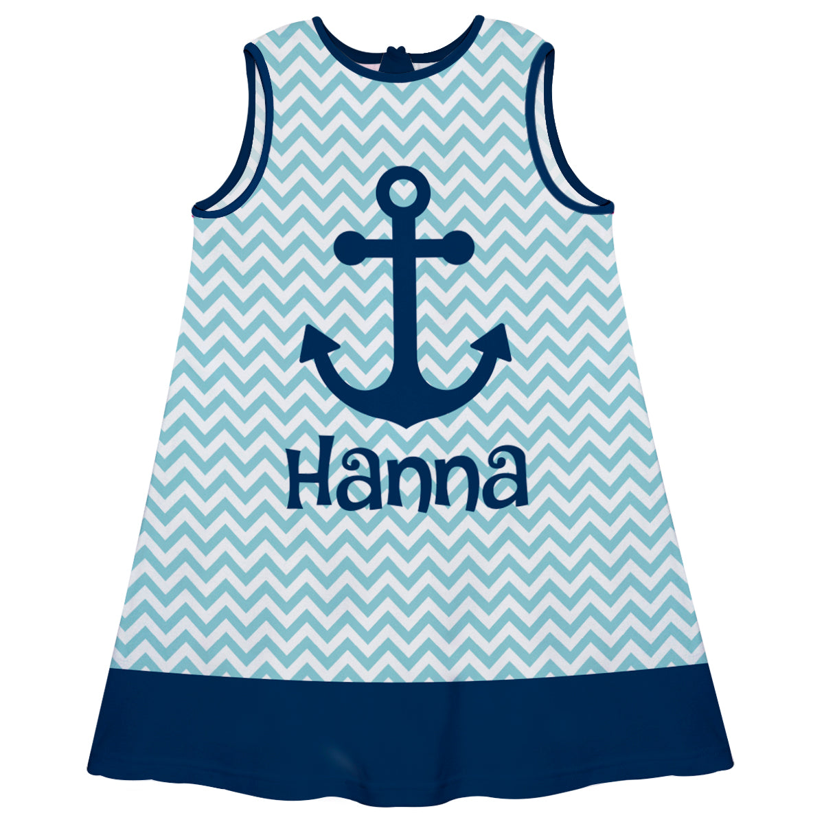 Anchor Name Chevron Print White and Blue A Line Dress