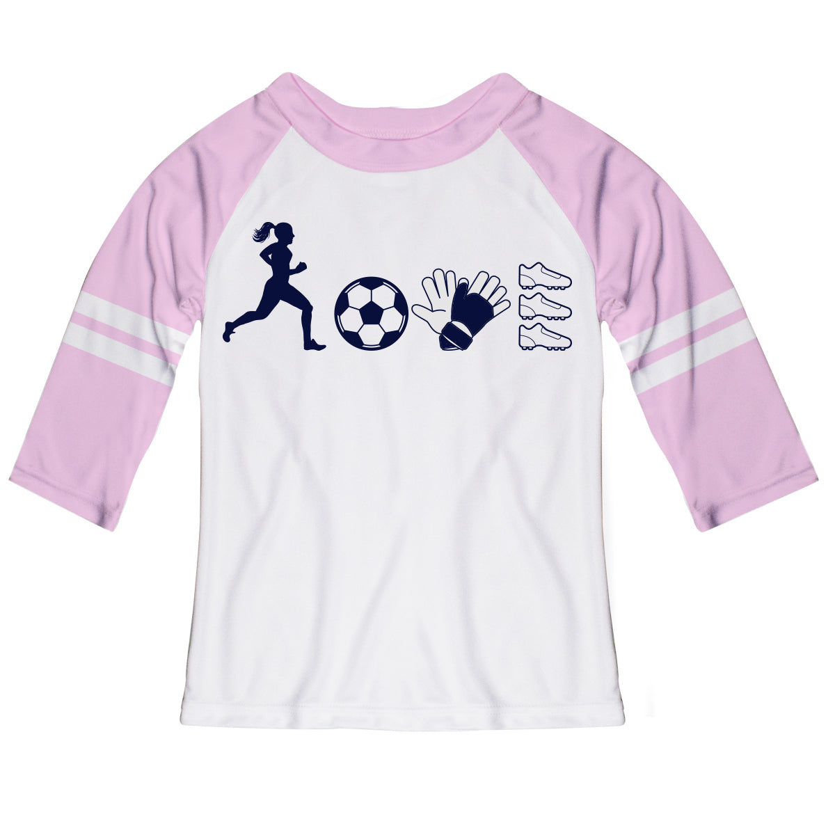 Love Soccer White and Pink Raglan Tee Shirt 3/4 Sleeve