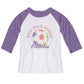 Run Kick Score Personalized Name White and Purple Raglan Tee Shirt 3/4 Sleeve
