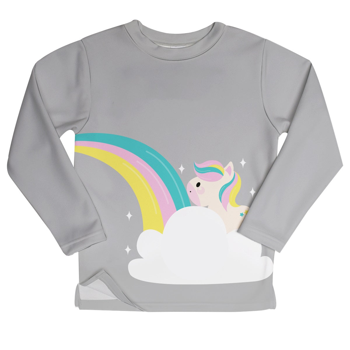 Unicorn and Rainbow Personalized Monogram Gray Fleece Sweatshirt Side Vents - Wimziy&Co.