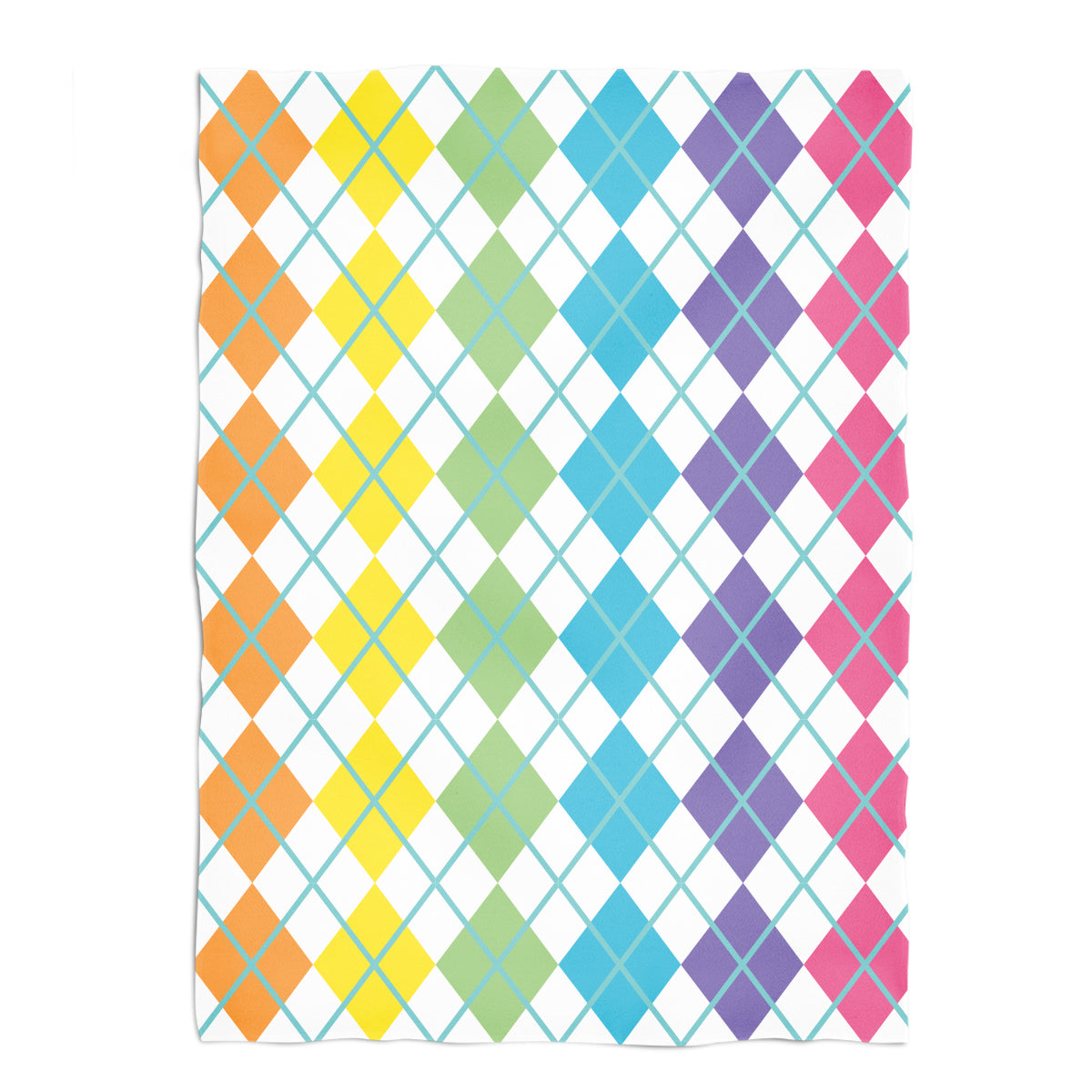 Argyle Print White Pink and Yellow Plush Minky Throw Blanket 38 x 47""