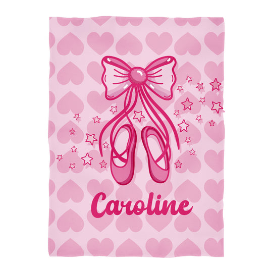 Ballerina Hearts Print Personalized Name Pink Plush Minky Throw Blanket 38 x 47""