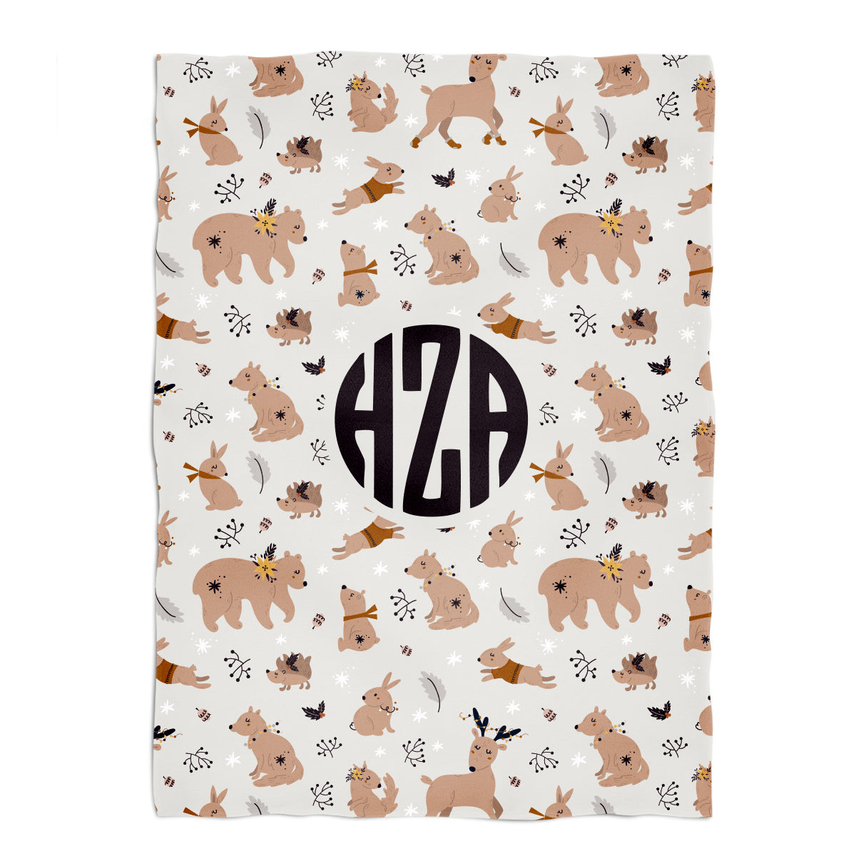 Bears Print Personalized Monogram Ivory Plush Minky Throw Blanket 38 x 47""