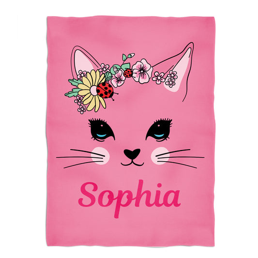 Cat Personalized Name Pink Plush Minky Throw Blanket 38 x 47""