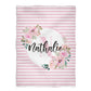 Flowers Personalized Initial and Name Pink White Stripes Plush Minky Throw Blanket 38 x 47""