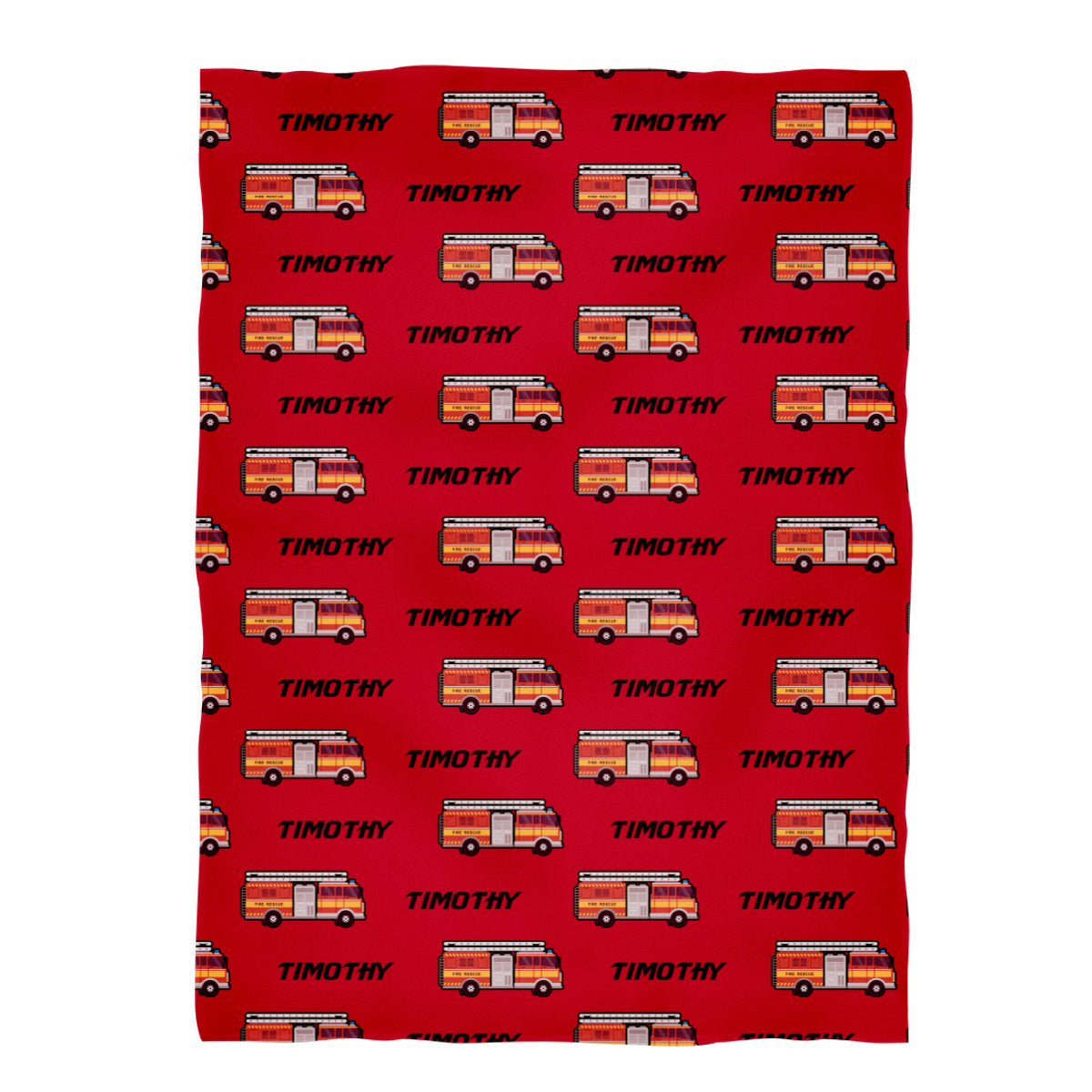 Firetruck Personalized Name Print Red Plush Minky Throw 38 x 47""