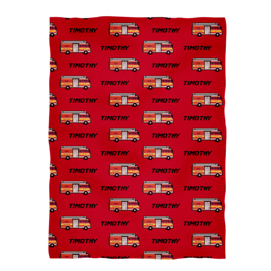 Firetruck Personalized Name Print Red Plush Minky Throw 38 x 47""